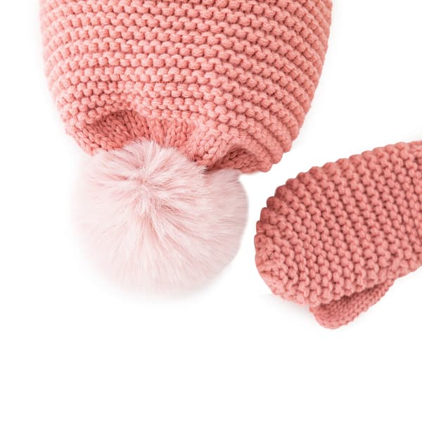 Vintervarm Stickad Mössa och Vantar Set för Småbarn, Pompom Beanie