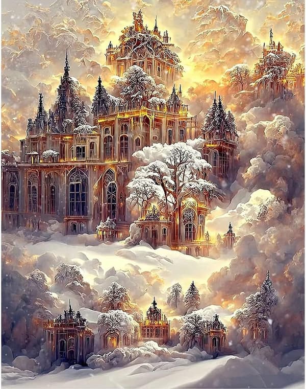 (30X40cm kirke) Diamantmaling Slott Slott Diamantmaling