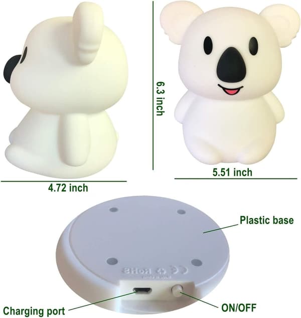 Myk silikon LED nattlampe for barn - Koala, fargeskiftende/USB