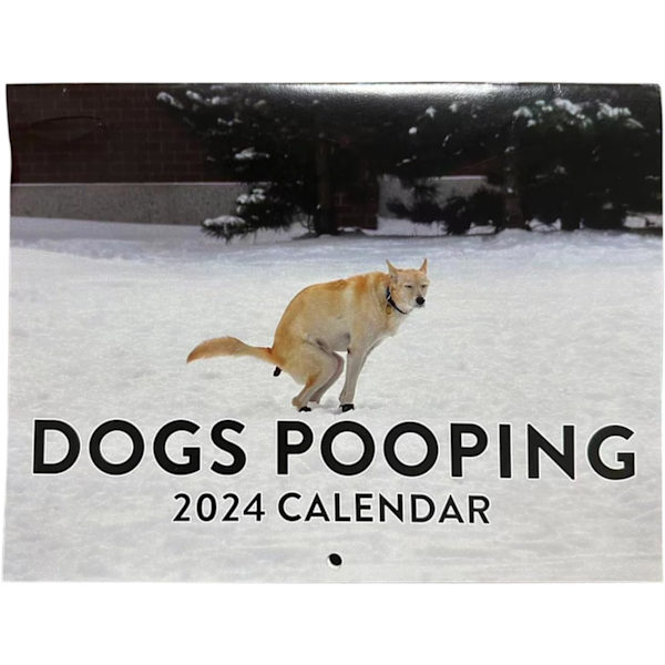 2024 hundtasskalender, hundbajskalender, kan hängas på väggen