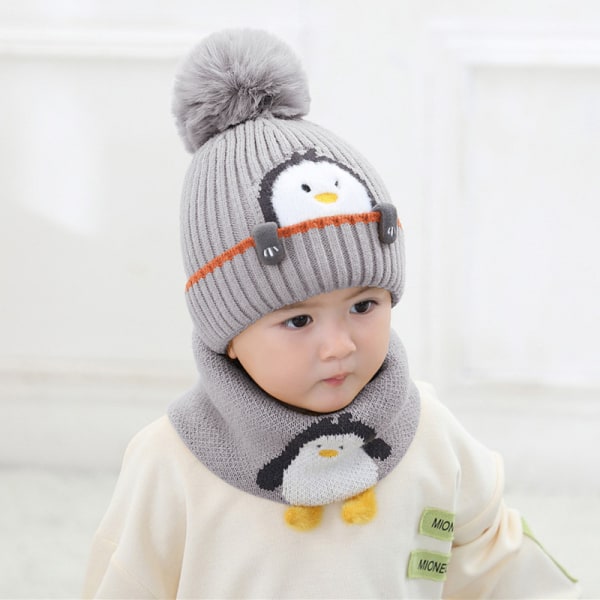 Winter Warm Stickad Hat Scarf Set for Kids, Winter Thicken Fleece