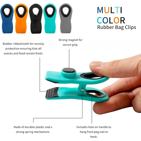 10 stk. Sorte Chipsklips Brødklips Poseklips Magnetiske Klips til Madpakker Chipsposeklips