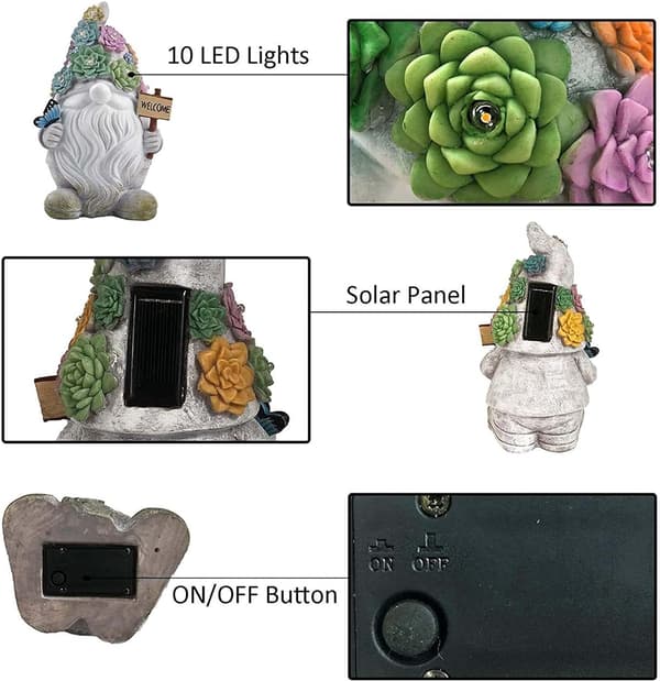 Havefigur Statuer - Dekorative Solcellelamper - 10 Varmt Hvide LED