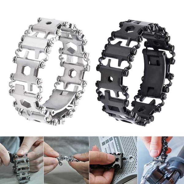 (Sølv) Survival Multitools Sølv Armbånd for Menn, 29 i 1 Rustfritt Stål Multifunksjonsarmbånd Utendørs Multiverktøy B