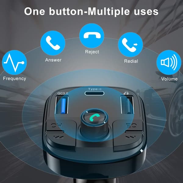 Bluetooth 5.0 FM-sender, håndfritt bilsett med QC3.0 USB-port