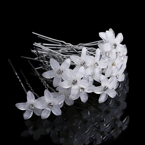 40 stk. bryllupsblomst-hårspenner, hvite blomster-rhinestone-hårspenner