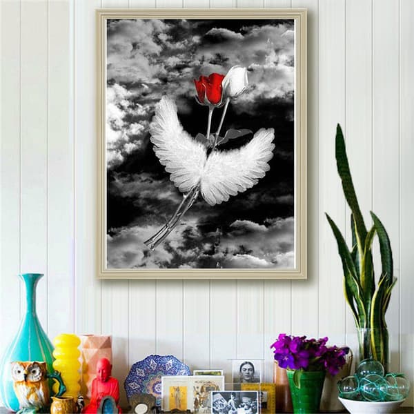 30x40cm voksen barn 5D DIY diamantkunstmalingssett - bevinget rose