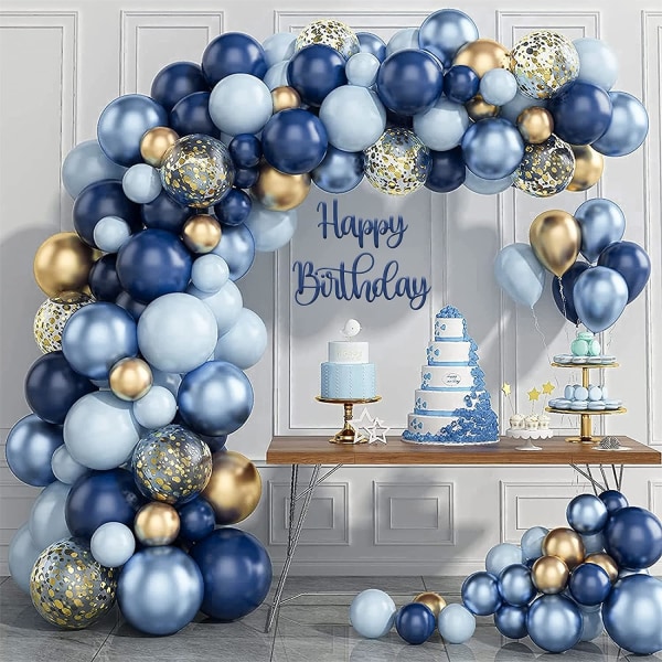 Födelsedagsballonger blåguld, paket med 133 ballonger blåguld och C