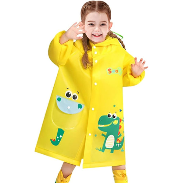 (Størrelse M) 1 gul dinosaur børneregnfrakke, vandtæt regnfrakke 3D tegneserie regnfrakke toddler regnslag poncho egnet til piger
