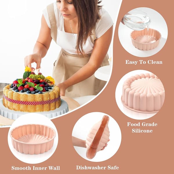 Rund Silikon Kageform - 20 cm, Pink, Non-Stick, Genanvendelig til C
