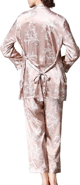 Langærmede Silke Pyjamas til Kvinder - Sexy Komfort Tredelt (Kamel-M)