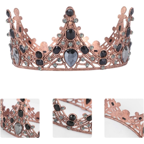 Vintage barokkikruunu pyöreä tiara tekojalokivi musta kuningatar kruunu fo