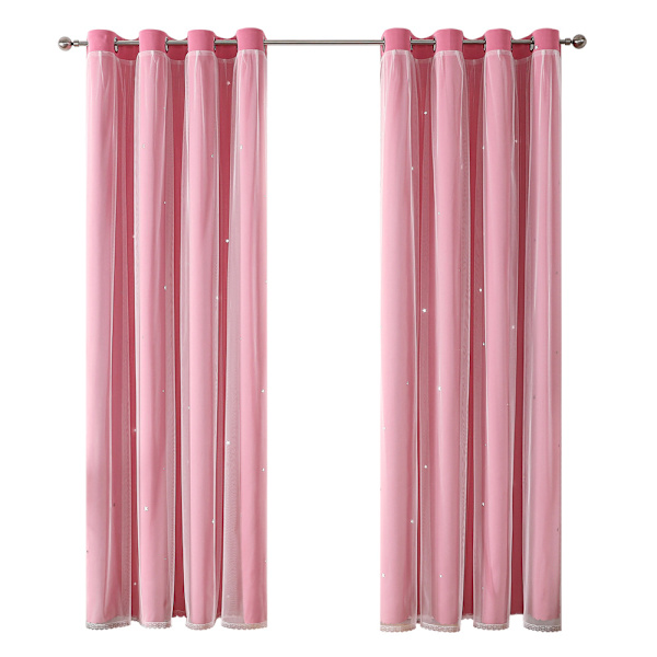 (132x214cm) 2 kpl Siniset pimennysverhot, pitsiset kaksinkertaiset ontot tähtikuvioiset pimennysverhot
