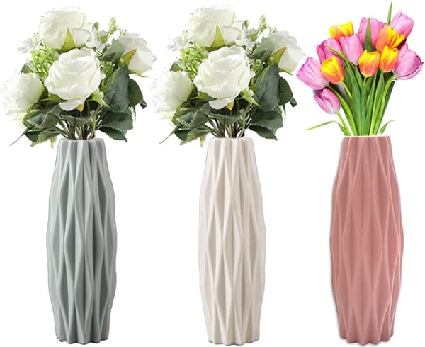 Sæt af 3 Plastik Vaser i Elegant Design - Moderne Dekorative Plastik