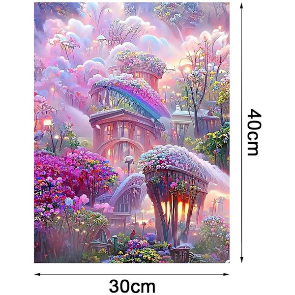 (30 x 40 cm Blomma Slott-E) 5D Diamantmålning, Slott Diamant