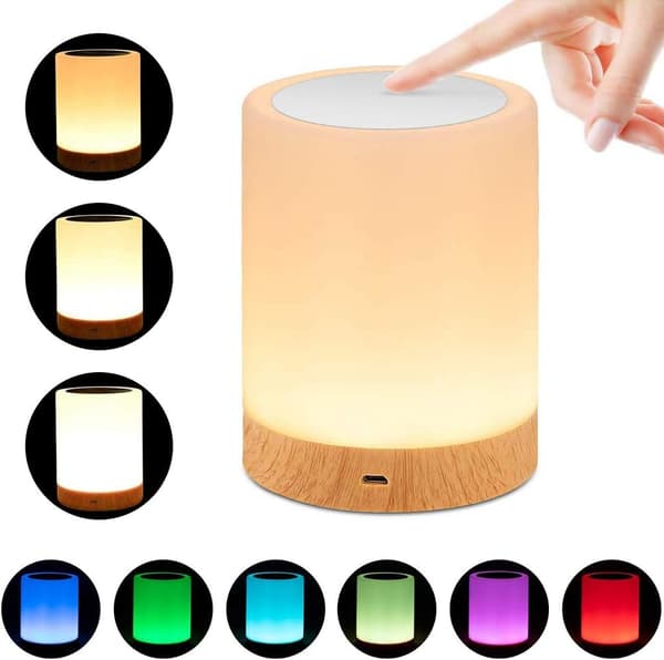LED nattlys, nattbordslampe med berøringskontroll og USB-lading