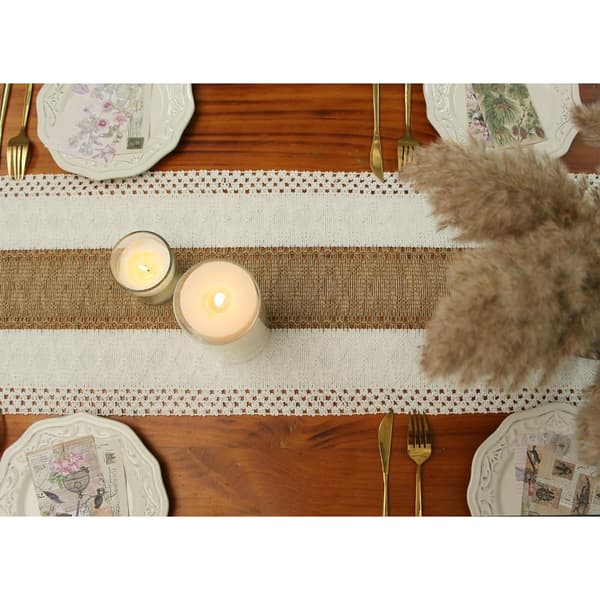 Krämig och brun Boho bordslöpare 72 tum lång bondgård rustik bordslöpare Macrame Burlap höst bordsdekoration