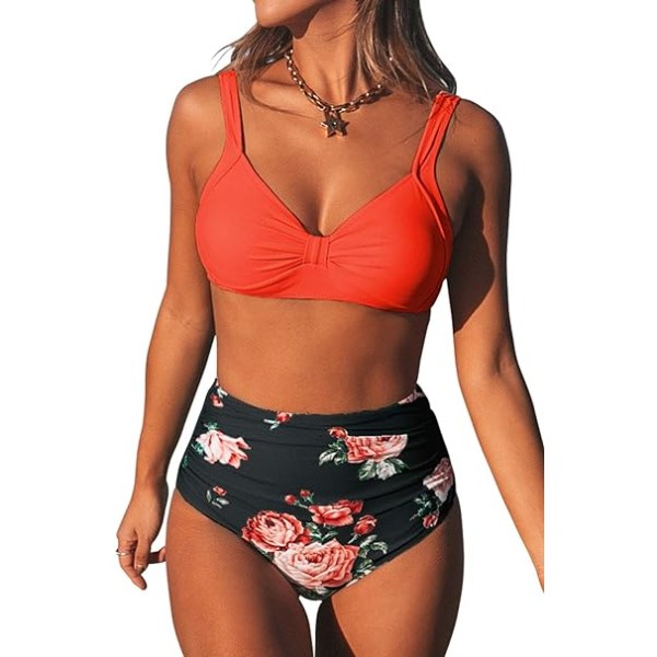 Dame Bikini Sweetheart Højtaljet blomsterprint 2-delt badedragt
