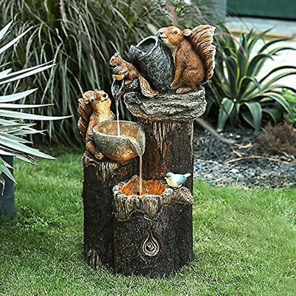 Solar Squirrel Fountain Resin Statue, Pressure Water Sculpture fo