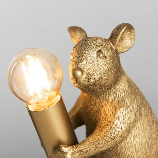 Modern Bordlampa i Metallisk Guld med Råttdesign Djur Mus L