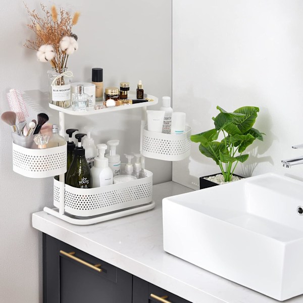 (Hvid) 1 stk. Badeværelse Bordplade Organizer, 3-lags Roterende Vanity Bakke Organizer til Badeværelse Bordplade