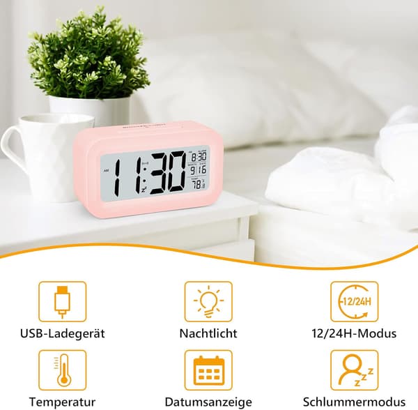 Väckarklocka, Liten Digital Väckarklocka, 5,1\" LCD-Skärm med USB