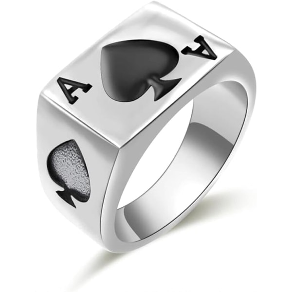 Herrar, damer i rostfritt stål Poker Spade Ess Ring Silver Svart S