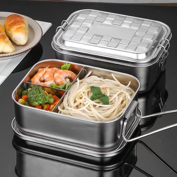Matboks - Matboks Voksne - Bento Boks - Med rutemønster - Rustfritt stål - Matboks Rustfritt stål