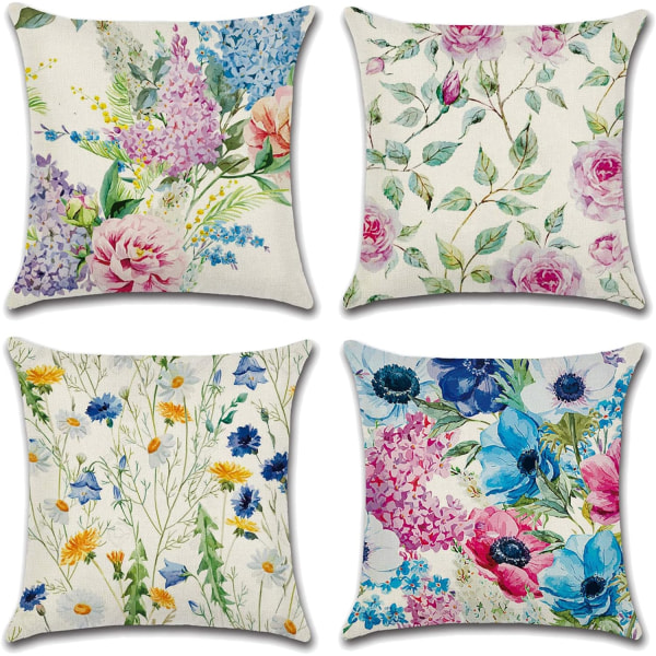 4 tyynynpäällisen set 45x45 - Monivärinen Blue Flowers Decorat