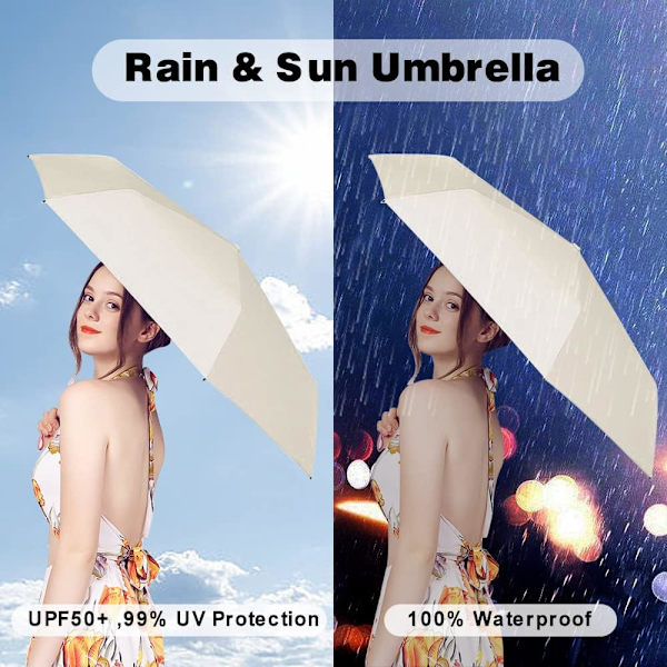 (Beige) 1 kpl Mini Matka Aurinkovarjo Lompakko Kotelolla, Pieni Kompakti UV-suoja Aurinkovarjo Aurinko Pr