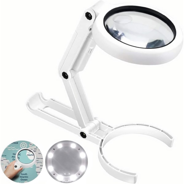 Illuminated Handheld Stand Magnifier, 5X 11X Table Magnifier with