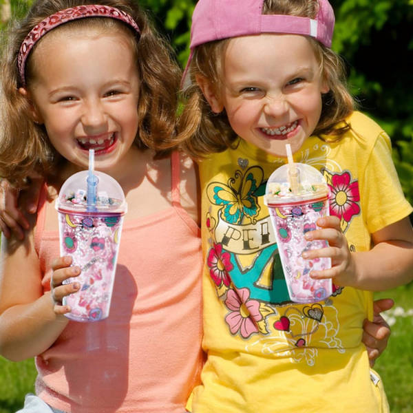 450 ml Plastkopp (Rosa) med Sugrör och Lock, Läckagesäker Vatten