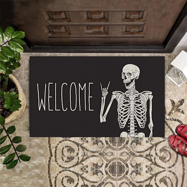 Halloween Skridsikker Dørmåtte til Hoveddør (50*80cm), Sjovt Skelet Design