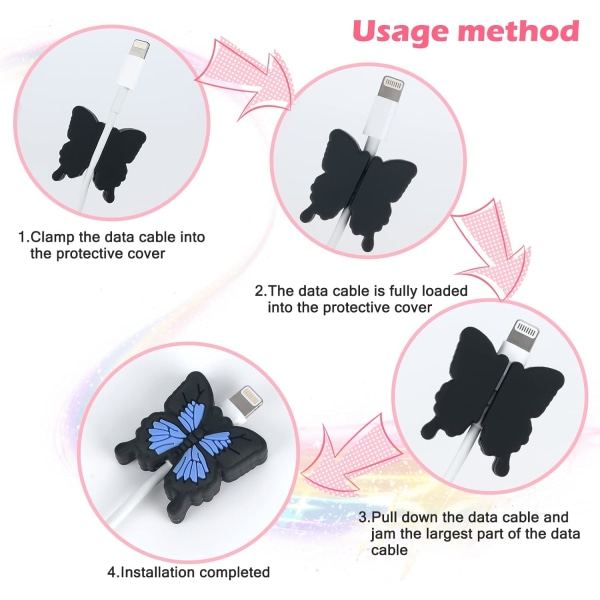 3-delt USB Type-c iPhone kabelbeskytter med sød 3D sommerfugl