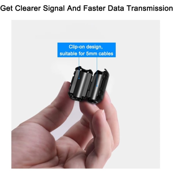 Støjfilter Kabelring, Roctee 12stk Ferrit Choke Clip on Noise