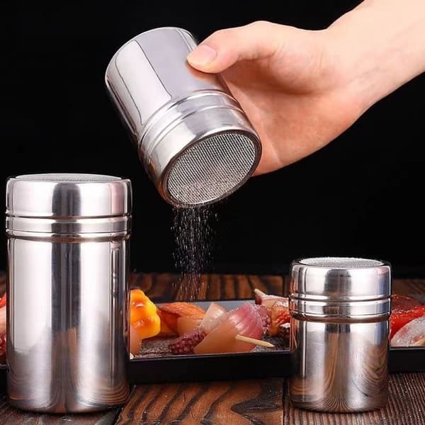 (M)3 st pulversocker-shaker, rostfritt stål pulverdispenser nätströssel, lämplig för kaffe, peppar, mjöl, choklad, socker