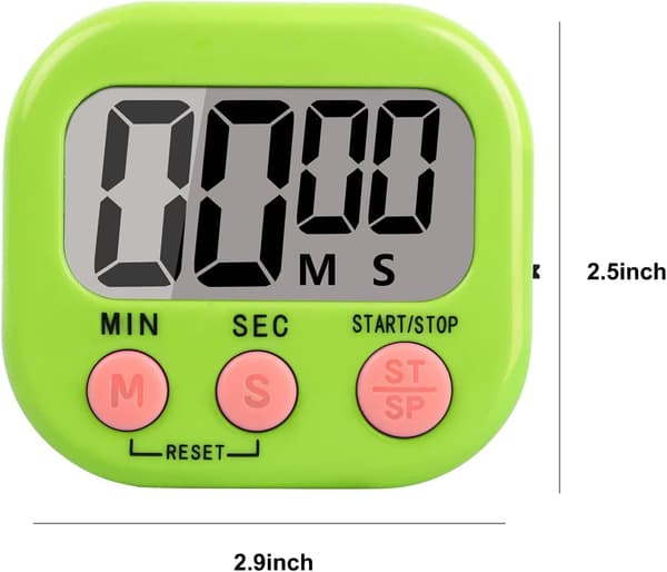 2 stk. Digital Køkken Timer med Magnet (Grøn), Desktop Høj Alarm