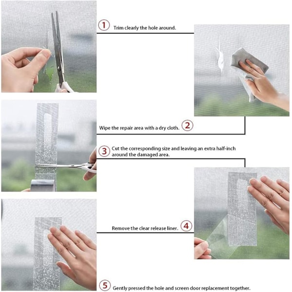 5cm x 400cm Vindus- og myggnettreparasjon, vindusinsektnettape, glassfiberstoffnett med selvklebende vanntett forsegling