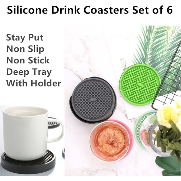 Silikon Underkopper Sæt af 6 med Holder, Absorberende Underkopper med D