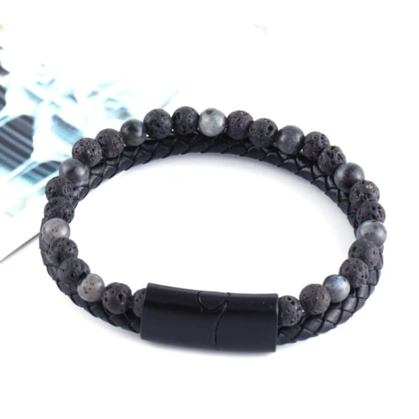 Originellt armband för män i 6 mm naturstenspärlor och hög