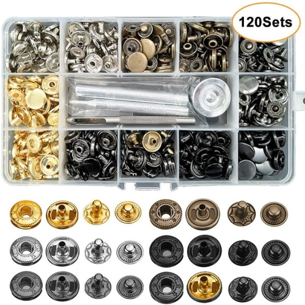 Snap Button Kit, set med 120 metallsnäppar för reparation av kläder
