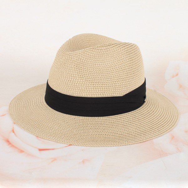 Bredbrättad Panama-halmhatt med bältespänne, tweed, strandhatt, engelsk