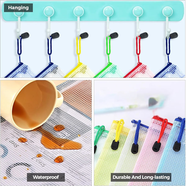 A4 Vetoketjulliset asiakirjakassit, 5 väriä PVC Läpinäkyvät kansiot, Vetoketjulliset kassit, Verkkoketjulliset kassit T:lle