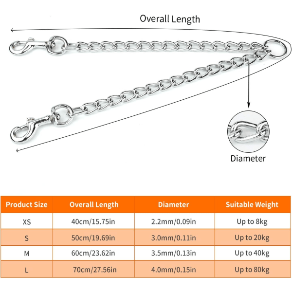 Kaksois-koiran hihna (XS-2,5mm*40cm) Kaksois-koiran teräsketju 2-suuntainen kromattu