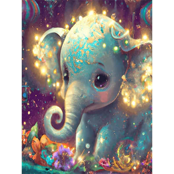 30x40cm, 5D Diamantmålning Kit Elefant strassbroderi c
