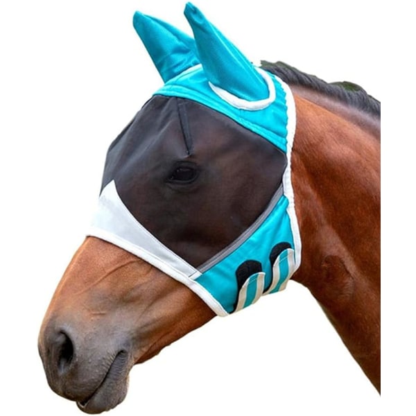 Hesteåndbar fluemaske med blå ører (L)