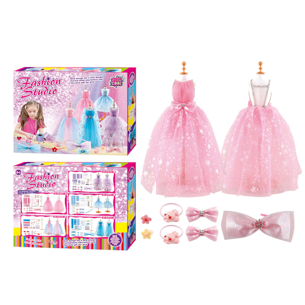 (Rosa) Barn låtsaslek kläder DIY set kreativ tjej familj leksak mode hus leksak kläder design H