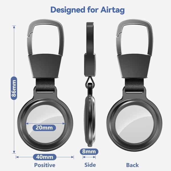 2 Apple AirTag -nyckelringar (svart, robust aluminium och läder), ca