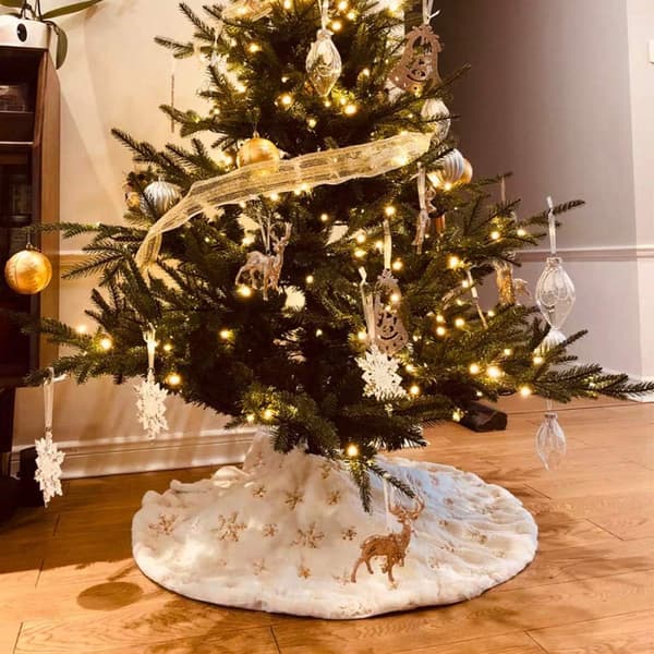 78cm Plüsch Julgransskjort Guld Snöflingor Vit Gran