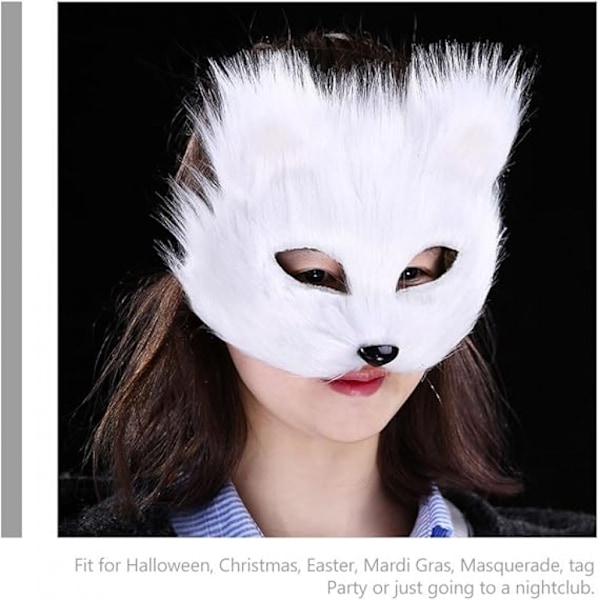 Plyschräv ansiktsräv vit ansiktsmask för maskeradbal Halloween scenframträdande bankett